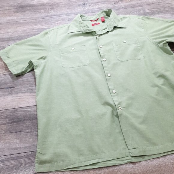 Izod Mens Large Short Sleeve Shirt Office Casual Dress Green Vacation Sport - Picture 2 of 9